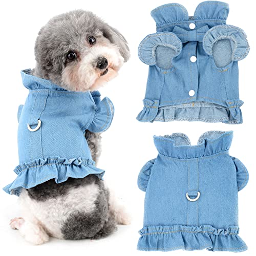 Ranphy Hundegeschirr für kleine Hunde, Mädchenkleid, Haustierweste, Geschirr, Welpen, Denim-Shirt, Hund, Katze, Sommer-Outfit mit Rüschen, atmungsaktiv, Hundesommerkleid, Chihuahua, Yorkshire Terrier von Ranphy