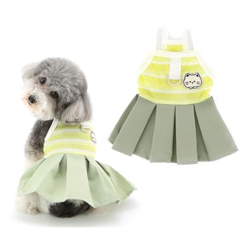 Ranphy Hundekleid für kleine Hunde, gestreift, Hundekleidung mit Faltenrock, Frühling, Sommer, Welpen, Sportweste, Kostüme, Chihuahua, Yorkie, Katzenbekleidung, Gelb, Größe S von Ranphy