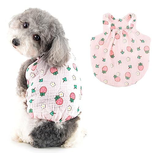 Ranphy Hundekleid für kleine Hunde Mädchen Haustier Camisole mit Blumen und Kirschmuster Welpen Frühlings Sommer Outfits Chihuahua Yorkie Katzenbekleidung, Rosa, XXL von Ranphy