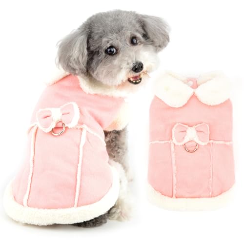 Ranphy Sherpa-Fleece-Mantel für kleine Hunde, kaltes Wetter, warme Welpenjacke mit Schleife und D-Ring, flauschiger Kragen, für Mädchen, Winterkleidung, Haustierweste, Chihuahua, Yorkie, Ranphy Sherpa-Fleece-Mantel für kleine Hunde, kaltes Wetter, warme Welpenjacke mit Schleife und D-Ring, flauschiger Kragen, für Mädchen, Winterkleidung, Haustierweste, Chihuahua, Yorkie, von Ranphy