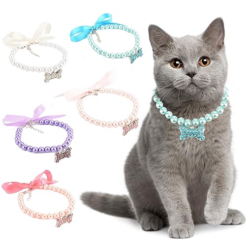 Ranphy Hundeperlen Kristall Halskette Schmuck mit Bling Strass Big Bone Anhänger Charm für kleine Haustiere Katzen Hunde Mädchen Chihuahua Yorkie Halsband Hochzeit Weibliche Kleid Dekoration, Blau, M von Ranphy