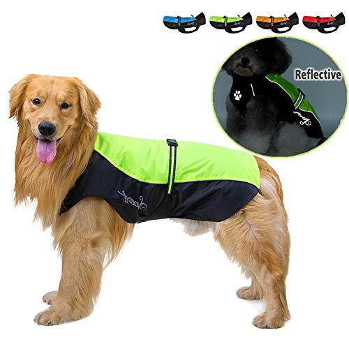 Ranphy Hunderegenmantel Wasserdicht für Mittlere und Große Hunde Reflektierend Regenhülle Atmungsaktive mit Bauchschutz Dackel Labrador Hundejacke Ultraleichte Sicheren Hundebekleidung Grün 3XL von Ranphy