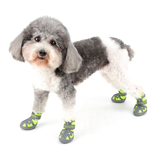 Ranphy Hundeschuhe Atmungsaktive Hundeschuhe Atmungsaktiv Mesh Welpen Stiefel Sommer Rutschfest Reflektierend Doggy Sneaker Kleine Mittlere Hunde Outdoor für Hot Pavement Grün 4 Stück von Ranphy