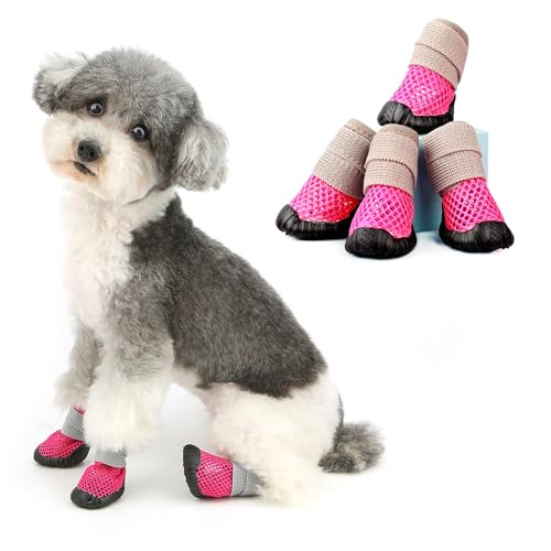 Ranphy Hundeschuhe für heiße Gehwege, weiches Netzgewebe, Sommer-Welpenstiefel, rutschfeste Gummisohle, verstellbar, atmungsaktiv, Outdoor, Spazierengehen, Wandern, Pfotenschutz, 4-teiliges Set, Rosa Ranphy Hundeschuhe für heiße Gehwege, weiches Netzgewebe, Sommer-Welpenstiefel, rutschfeste Gummisohle, verstellbar, atmungsaktiv, Outdoor, Spazierengehen, Wandern, Pfotenschutz, 4-teiliges Set, Rosa von Ranphy
