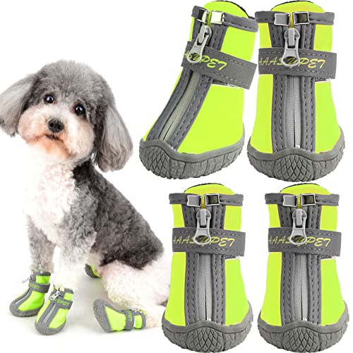 Ranphy Hundeschuhe wasserdichte Schuhe für kleine, mittelgroße Hunde, Wanderschuhe, rutschfeste Sohle mit reflektierenden Riemen für heiße Gehweg, Winter, Schnee, Outdoor, Grün, 4 Stück von Ranphy