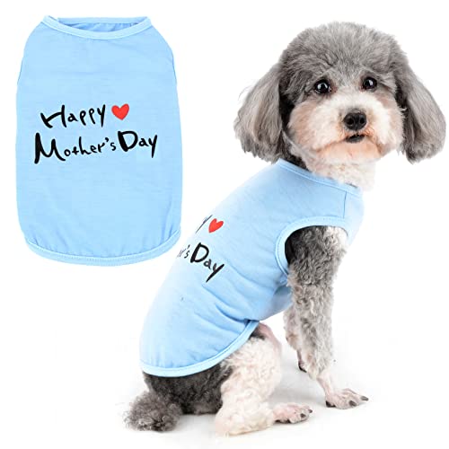 Ranphy Hundeshirts Kleidung mit Happy Mother's Day Happy Father's Day Buchstaben Druck für kleine Hunde Jungen Mädchen Welpen Frühling Sommer Kleidung Katzenbekleidung, Bleu, XXL von Ranphy