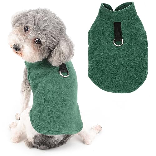 Ranphy Hundeweste für kleine Hunde Mädchen Jungen Doggy Solid Sweater mit D-Ring Weiche Fleece Pullover Jacke Warme Haustier Winter Herbst Kleidung für Welpen Katzen, Grün, S von Ranphy