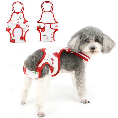 Ranphy Hundewindeln für Damen, mit verstellbarem Strumpfhalter, waschbar, wiederverwendbar, für Welpen, Sanitärhöschen, niedliches Erdbeer-Höschen, Haustierunterwäsche, Windel-Jumpsuits für Mädchen, Ranphy Hundewindeln für Damen, mit verstellbarem Strumpfhalter, waschbar, wiederverwendbar, für Welpen, Sanitärhöschen, niedliches Erdbeer-Höschen, Haustierunterwäsche, Windel-Jumpsuits für Mädchen, von Ranphy