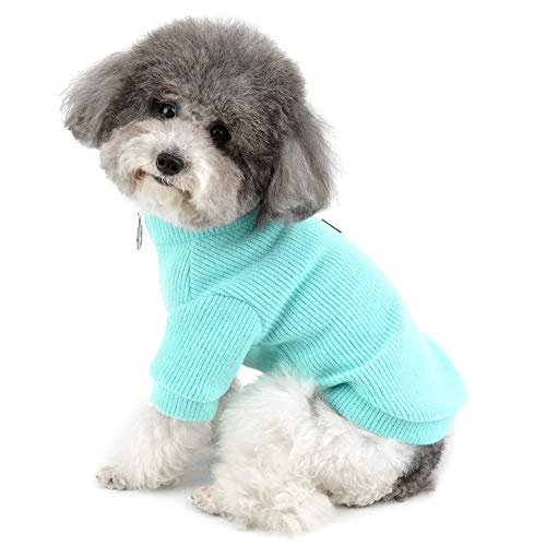 Ranphy Kleidung für kleine Hundepullover Welpe Katze Rollkragenpullover Mantel mit halbem Reißverschluss Pullover Outfit Warmer Winter Herbst Strick Bekleidung Mode Pullover Lightblu M von Ranphy