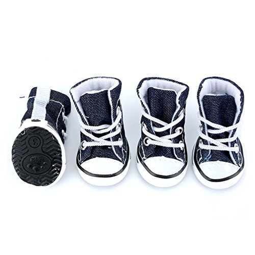 Ranphy Kleine Hunde Leinensneaker Denim Hundeschuhe Sommer Anti-Rutsch Haustier Sport Schuhe für weiblichen männlichen Welpen Pfotenschutz Blau L von Ranphy