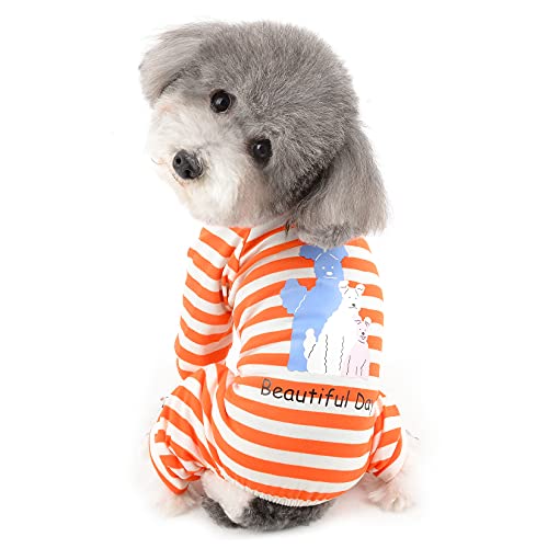 Ranphy Kleiner Hundeoverall Jungen Mädchen Pyjamas Streifen Haustierkleidung Weiche Baumwolle Pjs Hemd Katze Nachtwäsche Nacht Kleidung Onesies Hundekleidung Orange XL von Ranphy