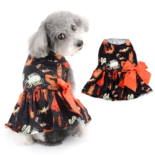 Ranphy Lustiges Halloween Hundekostüm Welpenkleid Hundekleidung für kleine Hunde Mädchen Hundekleidung mit Bowknot Kürbis Fledermaus Geist Spinnennetz Haustier Weste Rock Urlaub Katze Outfits von Ranphy