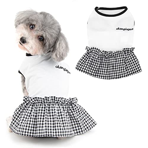 Ranphy Mädchen Haustier Kleidung Bestickter Buchstabe Kleines Hundekleid Frühling Sommer Ärmelloses Hemd Welpen Sommerkleid Plaid Haustier Rock Katzenbekleidung, Weiß, S von Ranphy