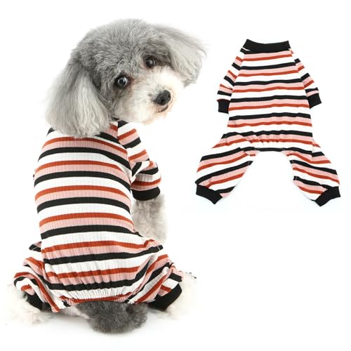 Ranphy Mehrfarbiger gestreifter Hunde-Pyjama für kleine Hunde, gerippter Strick, Welpen-Einteiler, dehnbarer Haustierpullover, Jumpsuit, Chihuahua, Yorkie, Katzenkleidung, Schwarz/Weiß/Rot, Größe S Ranphy Mehrfarbiger gestreifter Hunde-Pyjama für kleine Hunde, gerippter Strick, Welpen-Einteiler, dehnbarer Haustierpullover, Jumpsuit, Chihuahua, Yorkie, Katzenkleidung, Schwarz/Weiß/Rot, Größe S von Ranphy