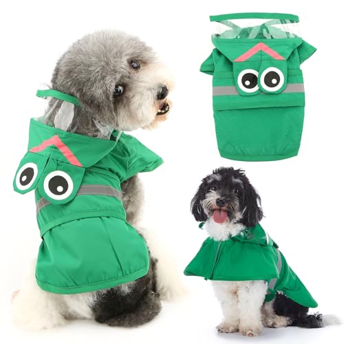 Ranphy Niedliche Hunde-Regenjacke, Zupfponcho, Haustier-Regenmantel mit transparenter Kapuze für kleine, mittelgroße Hunde, reflektierend, wasserdicht, leicht, mit Loch für die Leine, grüner Frosch, Ranphy Niedliche Hunde-Regenjacke, Zupfponcho, Haustier-Regenmantel mit transparenter Kapuze für kleine, mittelgroße Hunde, reflektierend, wasserdicht, leicht, mit Loch für die Leine, grüner Frosch, von Ranphy