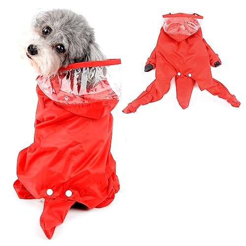 Ranphy Niedlicher Welpe Hund Regenmantel Vierbeinig Wasserdicht All-Inclusive mit Hut Regenjacke Kleine Hunde Solid Haustier Poncho Kleidung, Rot, XL von Ranphy