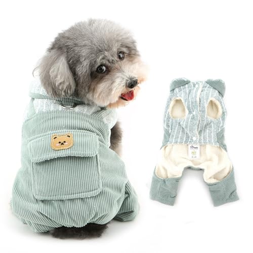 Ranphy Niedliches Haustier-Winter-Outfit für kleine Hunde, gestreifte Fleecejacke, Cord-Overall, Welpen-Jumpsuit, ärmellos, Tasche, Yorkie, Chihuahua, warme Kleidung mit Leine, Ring, Katzenkleidung, Ranphy Niedliches Haustier-Winter-Outfit für kleine Hunde, gestreifte Fleecejacke, Cord-Overall, Welpen-Jumpsuit, ärmellos, Tasche, Yorkie, Chihuahua, warme Kleidung mit Leine, Ring, Katzenkleidung, von Ranphy