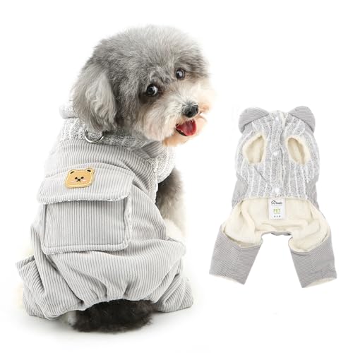 Ranphy Niedliches Haustier-Winter-Outfit für kleine Hunde, gestreifte Fleecejacke, Cord-Overall, Welpen-Jumpsuit, ärmellos, Tasche, Yorkie, Chihuahua, warme Kleidung mit Leine, Ring, Katzenkleidung, Ranphy Niedliches Haustier-Winter-Outfit für kleine Hunde, gestreifte Fleecejacke, Cord-Overall, Welpen-Jumpsuit, ärmellos, Tasche, Yorkie, Chihuahua, warme Kleidung mit Leine, Ring, Katzenkleidung, von Ranphy
