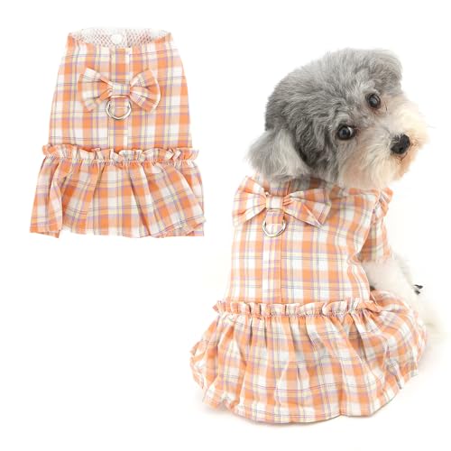 Ranphy Ombré-Haustiergeschirrkleid für Xsmall und kleine Hunde mit Leinen-Ring, Welpen-Sommerkleid, Rüschenärmel, Netzfutter, Yorkie, Chihuahua, Frühling, Sommer, Hündinnen, Katzenkleidung, Orange von Ranphy
