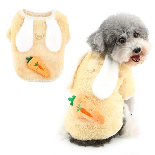 Ranphy Pet Fuzzy Sherpa-Fleecepullover für kleine Hunde mit niedlichen Hasenohren, Karotte, Welpen, Thermopullover, Sweatshirt, D-Ring, Yorkie, Chihuahua, Herbst und Winter, Katzenkleidung, Gelb, von Ranphy
