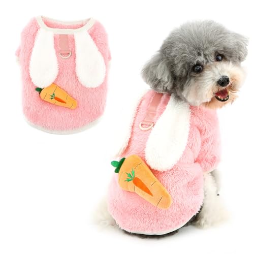 Ranphy Pet Fuzzy Sherpa-Fleecepullover für kleine Hunde mit niedlichen Hasenohren, Karotte, Welpen, Thermopullover, Sweatshirt, D-Ring, Yorkie, Chihuahua, Herbst und Winter, Katzenkleidung, Rosa, von Ranphy