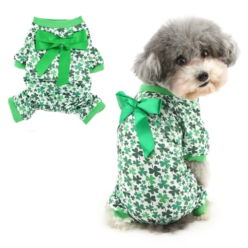 Ranphy Pet St. Patrick's Clothes Jumpsuit für kleine Hunde mit Schleife, Welpen, Pyjama, Pyjama, Yorkie, Chihuahua, Festival, Party, Cosplay, Katzenkleidung, Weißklee, Größe M Ranphy Pet St. Patrick's Clothes Jumpsuit für kleine Hunde mit Schleife, Welpen, Pyjama, Pyjama, Yorkie, Chihuahua, Festival, Party, Cosplay, Katzenkleidung, Weißklee, Größe M von Ranphy