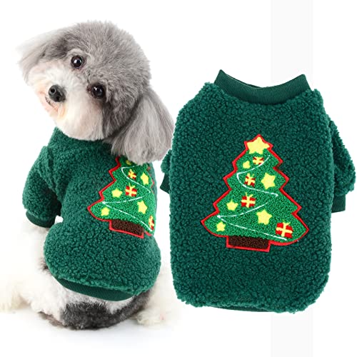 Ranphy Pullover für kleine Hunde, Weihnachten, Fleece, für Welpen, Katzen, weich, mit Weihnachtsbaum-Muster, Pyjama, Winter, Herbst, warme Kleidung für kaltes Wetter von Ranphy