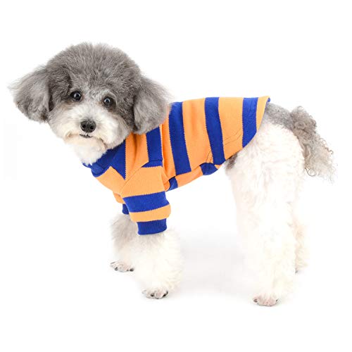 Ranphy Pullover für kleine Hunde, gestreift, Welpen-Kostüm, dünnes Sweatshirt, weicher Pullover mit zwei kurzen Ärmeln, Orange M von Ranphy