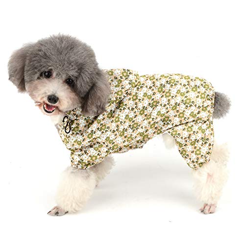 Ranphy Regenmantel mit Blumenmuster für kleine Hunde, wasserdicht, mit Kapuze, süßer Vierfuß-Welpen-Regenanzug für Hunde, Regenjacke, Haustier-Outdoor-Jumpsuit, Gelb, Größe XL von Ranphy