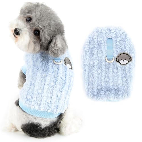 Ranphy Solid Fleece Dog Sweater for Small Dog Girls Boy Warm Pet Outfit with Cartoon Patch Puppy Vest with D-Ring Soft Autumn Winter Sweatshirt Chihuahua Yorkie Pullover Cat Apparel Blue XL von Ranphy