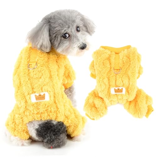 Ranphy Süßer Jacquard-Haustier-Pyjama für kleine Hunde, Welpen, Thermo-Overall, Pullover, dehnbar, mit D-Ring, Yorkie, Chihuahua, Herbst-Winterkleidung, Katzenkleidung, Gelb, Größe XL Ranphy Süßer Jacquard-Haustier-Pyjama für kleine Hunde, Welpen, Thermo-Overall, Pullover, dehnbar, mit D-Ring, Yorkie, Chihuahua, Herbst-Winterkleidung, Katzenkleidung, Gelb, Größe XL von Ranphy