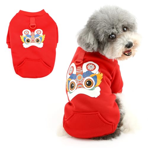 Ranphy Süßes Haustierkostüm für chinesisches Neujahr, Fleece, Sweatshirt für kleine Hunde, traditionelles Löwenmuster, Welpen, Thermopullover mit D-Ring, Yorkie, Chihuahua, Katzenkleidung, Rot, Größe Ranphy Süßes Haustierkostüm für chinesisches Neujahr, Fleece, Sweatshirt für kleine Hunde, traditionelles Löwenmuster, Welpen, Thermopullover mit D-Ring, Yorkie, Chihuahua, Katzenkleidung, Rot, Größe von Ranphy