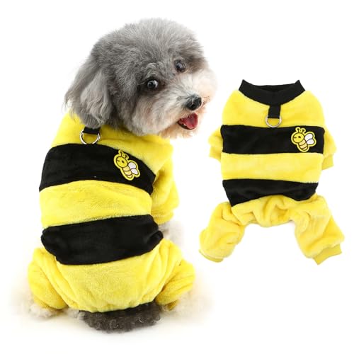 Ranphy Süßes Hummel-Kostüm für kleine Hunde, Welpen, Thermo-Overall, Pullover mit D-Ring, Yorkie, Chihuahua, Herbst und Winter, Katzenkleidung, Gelb, Größe XL von Ranphy
