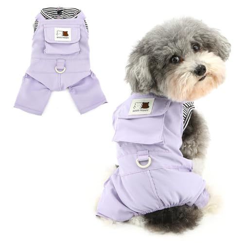 Ranphy Vierbeiner-Overall für kleine Hunde, Welpen, gestreiftes Hemd, Overall, ärmellos mit Tasche, D-Ring, Yorkie, Chihuahua, Frühling, Sommer, Katzenkleidung, Lila, Größe M Ranphy Vierbeiner-Overall für kleine Hunde, Welpen, gestreiftes Hemd, Overall, ärmellos mit Tasche, D-Ring, Yorkie, Chihuahua, Frühling, Sommer, Katzenkleidung, Lila, Größe M von Ranphy