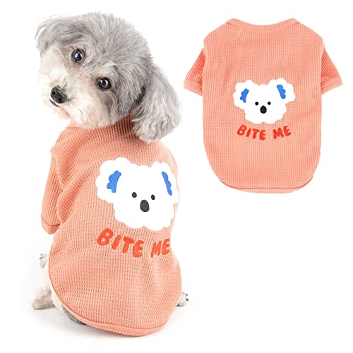 Ranphy Waffel Hund T-Shirt für Hund Kleine Mädchen Jungen Welpen Kleidung mit Bär Muster Haustier Kühlend Atmungsaktiv Kostüme Katzenbekleidung, Rot, M von Ranphy