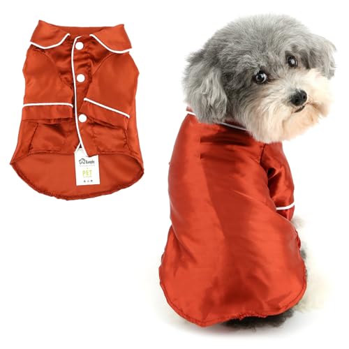 Ranphy Weicher Schlafanzug aus Kunstseide, Revers, zweibeinig, Nachtwäsche, Hemd für XS, kleine und mittelgroße Hunde, Welpen, Pjs, Yorkie, Chihuahua, Bulldogge, Frühling, Sommer, Katzenkleidung, von Ranphy