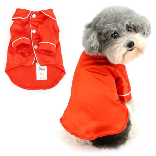 Ranphy Weicher Schlafanzug aus Kunstseide, Revers, zweibeinig, Nachtwäsche, Hemd für XS, kleine und mittelgroße Hunde, Welpen, Pjs, Yorkie, Chihuahua, Bulldogge, Frühling, Sommer, Katzenkleidung, Rot, Ranphy Weicher Schlafanzug aus Kunstseide, Revers, zweibeinig, Nachtwäsche, Hemd für XS, kleine und mittelgroße Hunde, Welpen, Pjs, Yorkie, Chihuahua, Bulldogge, Frühling, Sommer, Katzenkleidung, Rot, von Ranphy