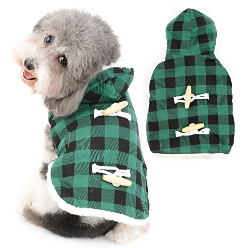 Ranphy Weihnachts-Plaid für kleine Hunde, Kapuzenpullover, Winterkleidung, Weihnachten, Fleece-gefüttert, verstellbar, für Welpen, Katzen, warme Jacke, Outfit, Bekleidung für kaltes Wetter, Grün, XS Ranphy Weihnachts-Plaid für kleine Hunde, Kapuzenpullover, Winterkleidung, Weihnachten, Fleece-gefüttert, verstellbar, für Welpen, Katzen, warme Jacke, Outfit, Bekleidung für kaltes Wetter, Grün, XS von Ranphy