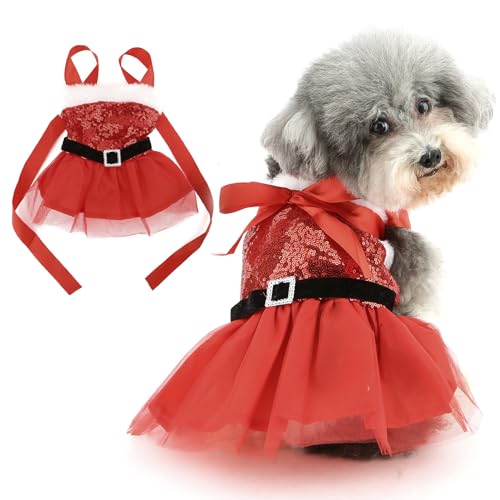 Ranphy Weihnachtskostüm für Hunde, glitzernde Pailletten, Prinzessinnenkleid für kleine Hunde, mit Gürtel, Welpen, einteilig, Weihnachtsoutfits, Tüllrock, Band, gebunden, Yorkie, Chihuahua, Festival, Ranphy Weihnachtskostüm für Hunde, glitzernde Pailletten, Prinzessinnenkleid für kleine Hunde, mit Gürtel, Welpen, einteilig, Weihnachtsoutfits, Tüllrock, Band, gebunden, Yorkie, Chihuahua, Festival, von Ranphy