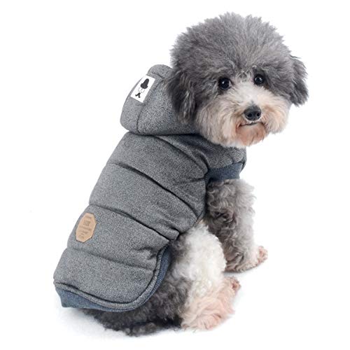 Ranphy Winterjacken Wintermäntel mit Kapuze für Kleine Hunde, Hundejacke mit Fleece Einlage Hundemantel aus Baumwolle Haustier Kleider Winddicht Jacke Bekleidung Kapuzenjacke für Katze Grau S von Ranphy