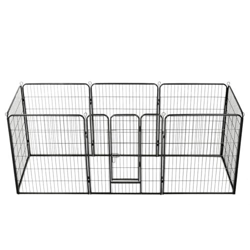 Rantry Hunde-Laufgitter 8 Paneele Stahl 80 x 100 cm Schwarz Hundezaun Model170574 von Rantry