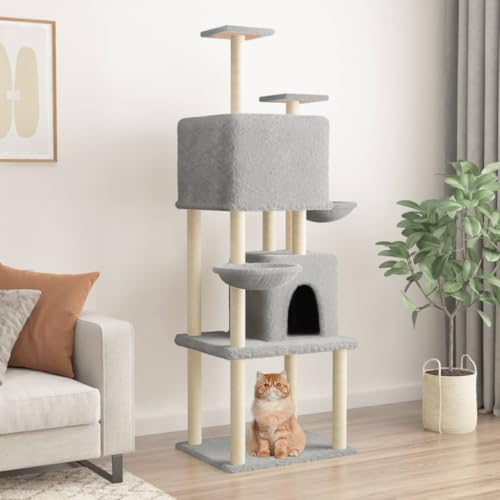 Rantry Katzenbaum mit Kratzbaum aus Sisal hellgrau 180 cm, Katzenspielzeug, Katzenspielzeug, Kratzbaum für Katzen, Kratzbaum Model172032 von Rantry