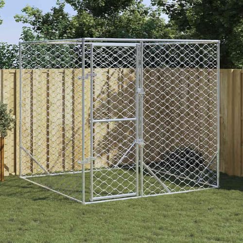 Rantry Outdoor-Hundezwinger Silbern 2x2x2 m Verzinkter Stahl Hundehütte im Freien Model153674 von Rantry