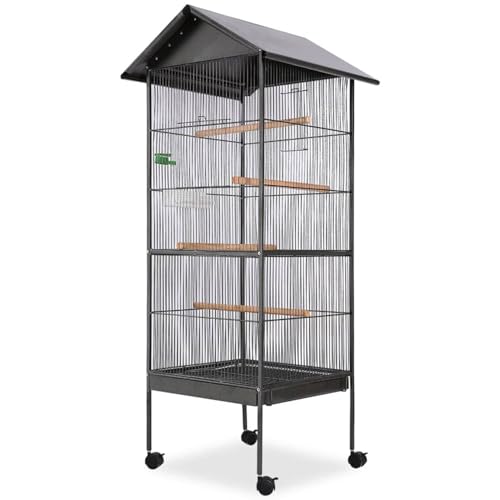 Rantry Vogelk?fig mit Dach Stahl Schwarz 66x66x155 cm Vogelh?uschen Model170409 von Rantry