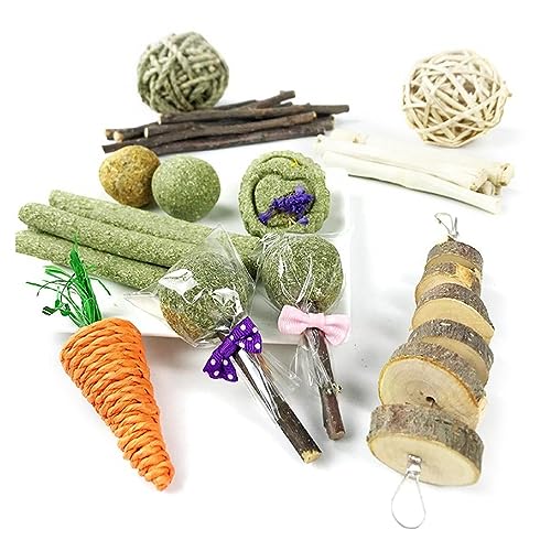 31Pcs Chew Toys for Treats Timothy Bamboo Sticks Twigs Wood Blocks for Rabbit Teeth Cleaning Rabbit Chew Toys Timothy for Teeth Grinding Bamboo Grass for Bunnies von Ranuw