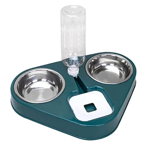 Ranuw 1 Stück Doppelnapf Automatisches Wasserfutter-Set Edelstahl Futternäpfe Kunststoff Wasserflasche für Katzen Welpen kleine Hunde Hunde Automatischer Futterspender und Wasser von Ranuw
