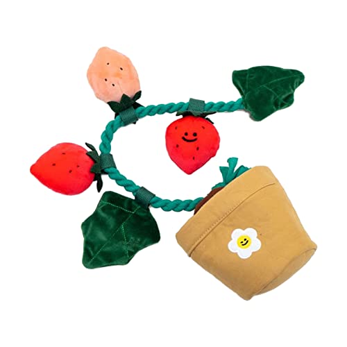 Ranuw Dog Plush Toy Snuffle Strawberry Pot Interactive Hide & Seek Futtersuche Quietschen Kauspielzeug Lindert Stress Hund Quietschen Plüsch Spielzeug Und Seek Dog Snuffle Toys Für Kleine Mittlere von Ranuw