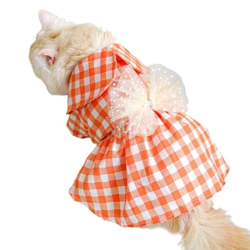 Ranuw Welpenkleid Rock Hundeschleifenrock Mit Karos Hochzeitskleid Orangefarbenes Hündchen Und Katzen Auf Hochzeiten Feiertags Hunderöcke Für Kleine Hunde Und Mädchen von Ranuw