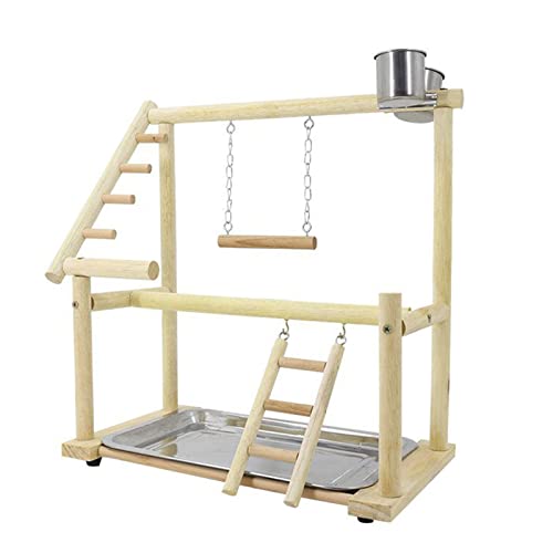 Vogelstange Playstand Leiter Schaukel Holz Ständer Spielzeug Für Papageien Wellensittiche Käfig Zubehör Mit Edelstahl Fütterung Tassen Vogel Spielplatz Naturholz Sitzstange Ständer Mit Schalen Groß von Ranuw