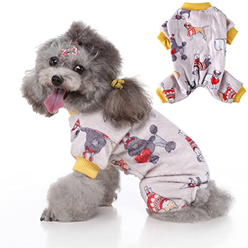 Ranvi Katze und Hund Herbst Vierbeinige Kleidung Pyjamas Weihnachten Haustierkleidung Vierbeinige Fleece Schneeflocke Kuchen Elch Hundekleidung Weihnachten(Aprikose gelb,M) von Ranvi